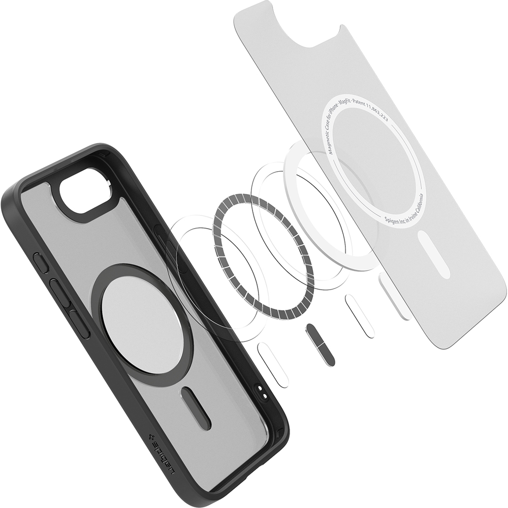 Etui Spigen Crystal Hybrid Mag do MagSafe do iPhone 16e, szaro-czarne